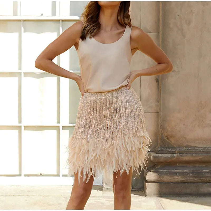 DressBetty - Y2K Sequins Feather Sleeveless Mini Skirt