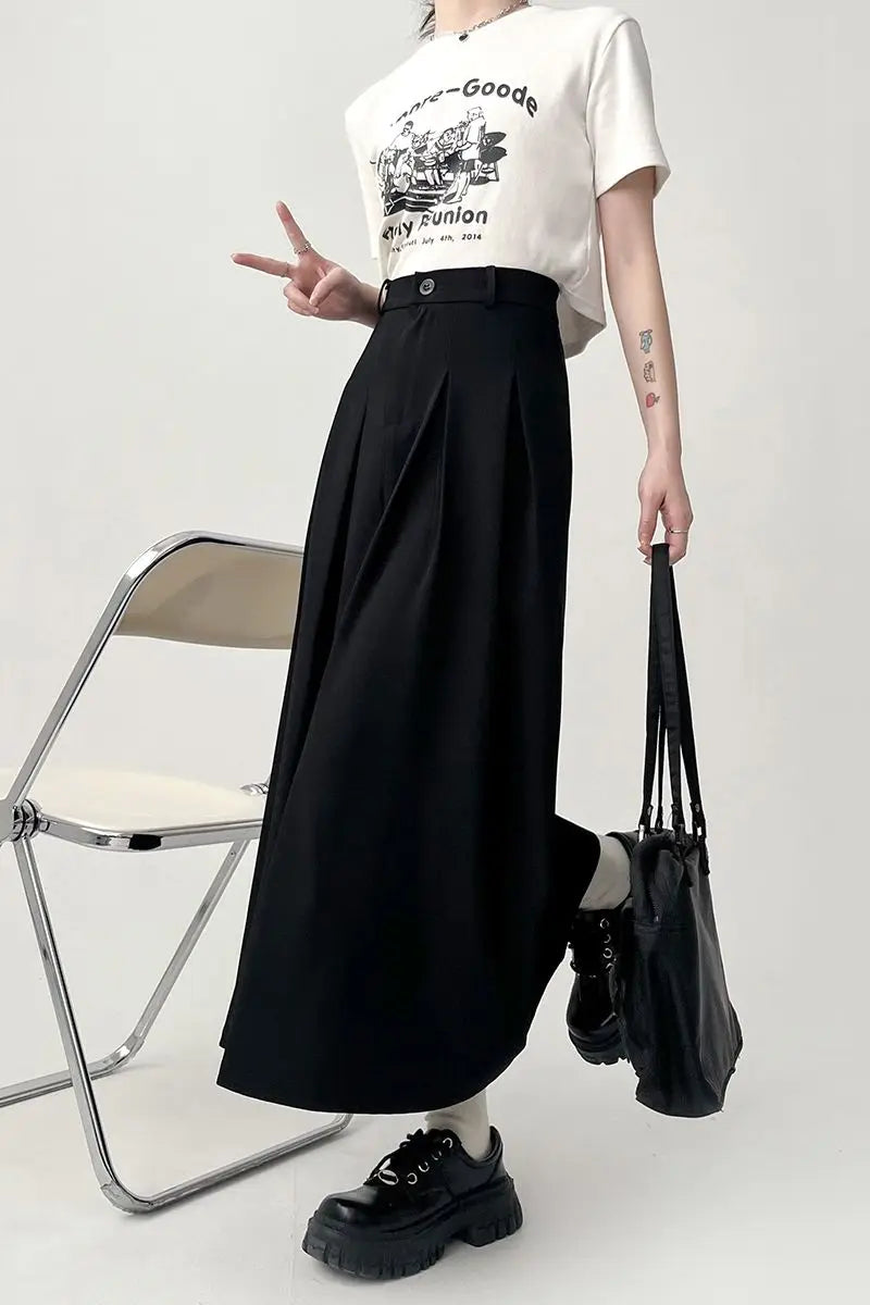 Casual Soft Solid Pleated Draped Elastic Waist Slim Skirt