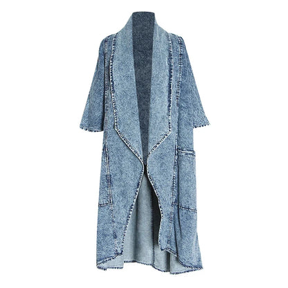 Blue Solid Patchwork Casual Long Solid Minimalist Loose Fashion Coat