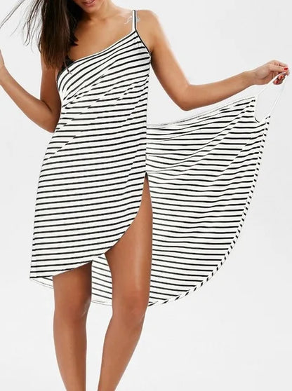 Sexy Backless Striped V-neck Spaghetti Knee-length Midi Dresses