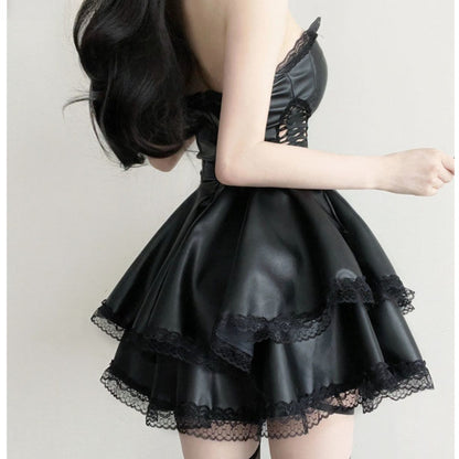 French Gothic Punk Black Party Dress Y2K Sexy Sweet Girls Luxury Slim Fit Summer Chest Wrap Mini Dress