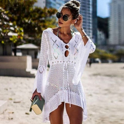 DressBetty - Summer Long Sleeve Back See Through Mini Dress