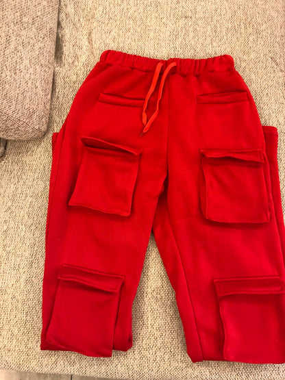 Red Stacked High Waist Tracksuits Joggers  Sweatpants