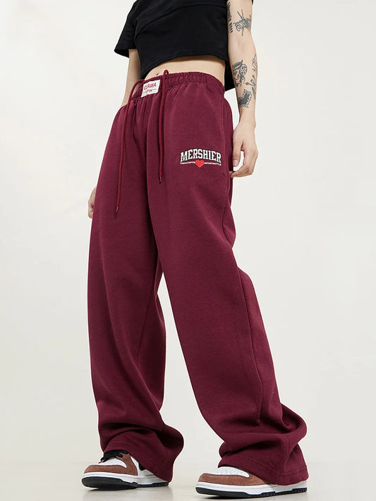 Retro Casual Lace Up Hip Hop Sweatpants American High Waist Letter Sweatpants