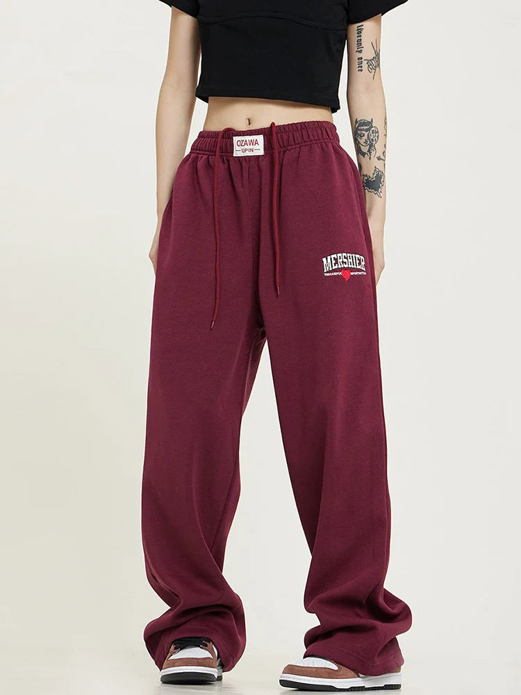 Retro Casual Lace Up Hip Hop Sweatpants American High Waist Letter Sweatpants