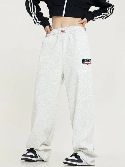 Retro Casual Lace Up Hip Hop Sweatpants American High Waist Letter Sweatpants