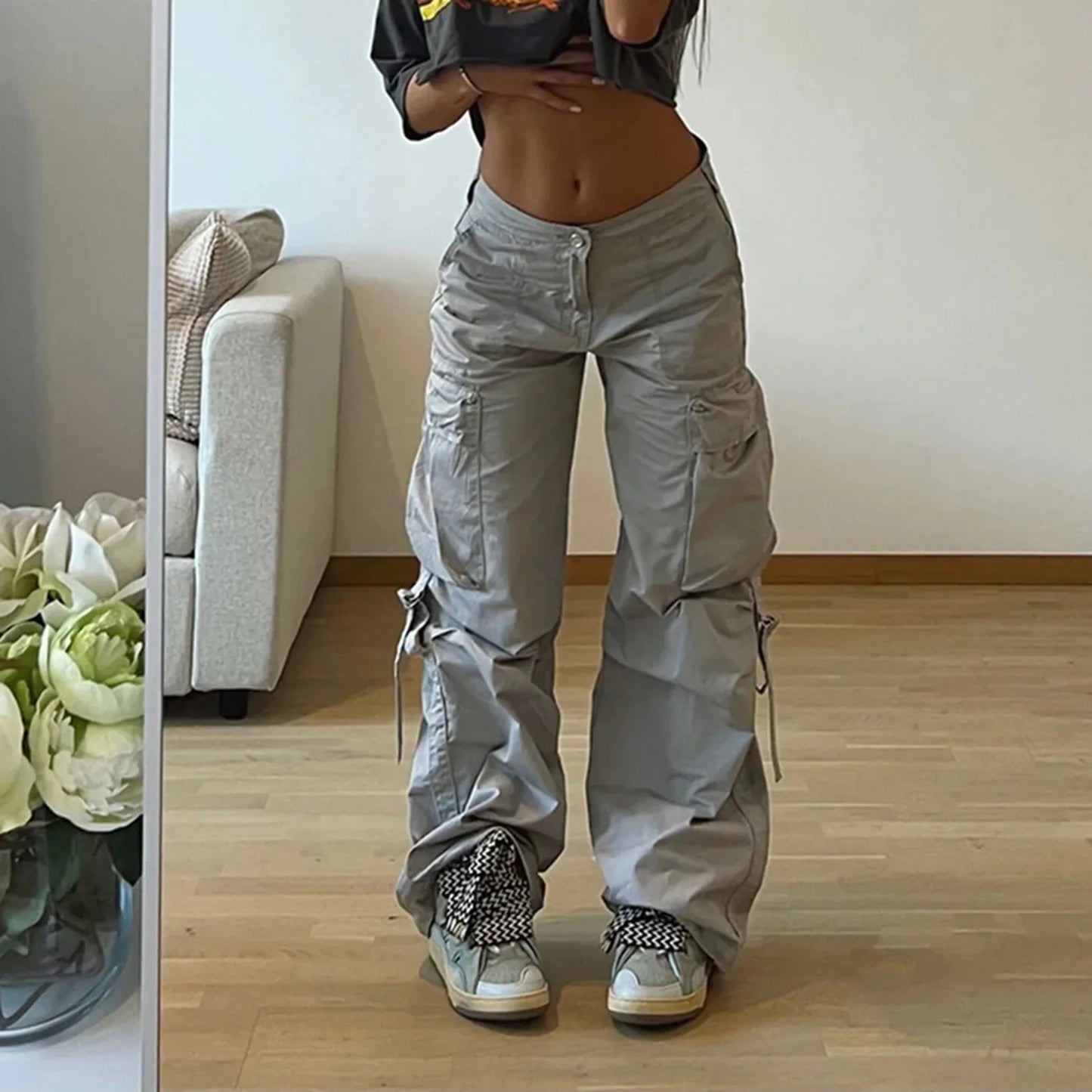 Casual Loose Wide Leg Drawstring Ladies Baggy Cargo Sweatpants